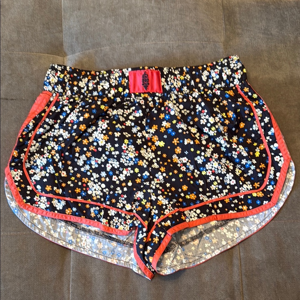FP Movement Black and Red Athletic Shorts with Curved Hems